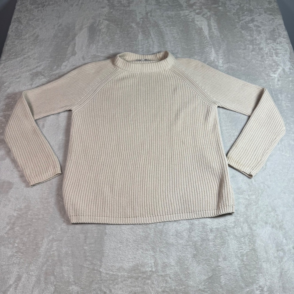 Pura Cashmere Womens 100% Supima Cotton Ribbed Knit Sweater M Cream S Fisherman
